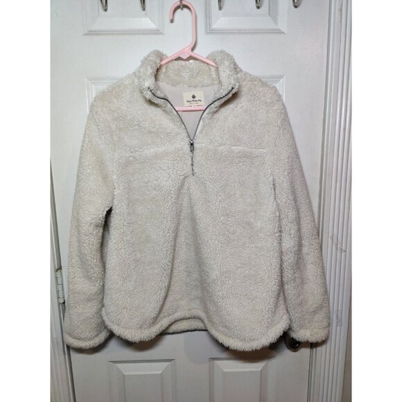 Betsy's Boutique Shop Ivory Sherpa Pullover 1/4 Zip Sweater Top M - Picture 2 of 7